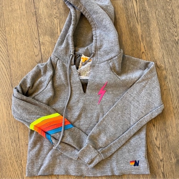 Aviator Nation Bolt Stitch Chevron 5 Split Nexk Raglan Hoodie 🌈 Size M - Picture 4 of 7